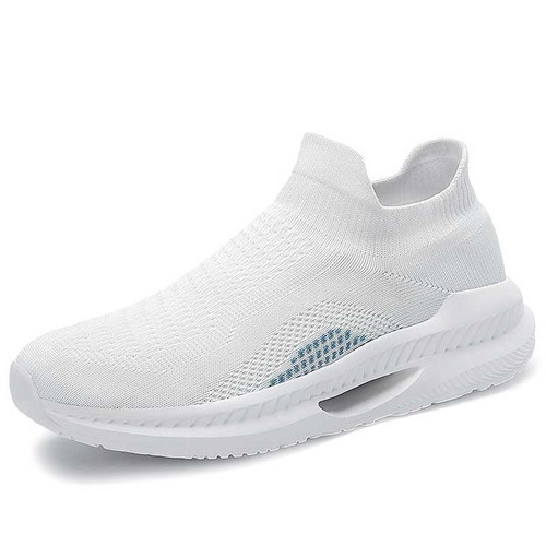 Women's white texture pattern sock like slip on shoe sneaker 01